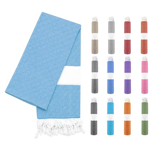 Turquoise Home Hamamtuch XXL für Strand, Reise, Bad - Schnelltrocknend, leicht, weich & saugfähig, 100% recycelte Baumwolle - 100x200 cm - Blau von Turquoise Home