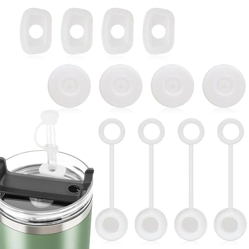 2 Sätze Strohhalm Abdeckung Silikon, Silikon Stopfen 6er Set, Stanley Cup Zubehör, Staubabweisende Auslaufsicherer Straw Cover mit 4 Straw Cover Cap 4 Square Spill Stopper 4 Round Leak Stopper von TuseRxln