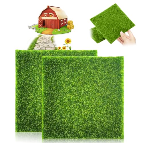 DIY Mini Kunstrasen Gras Rasen, 2 Stück Künstliche Rasen Matte Miniatur Haus Deko, 15*15 Rollrasen Künstlich Simulation Rasen Miniatur Moos Grasmatte Für Miniatur-Ornament, Garten, Puppenhaus von TuseRxln