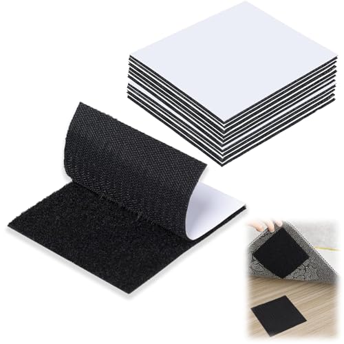 Doppelseitiges Klebeband Selbstklebend Extra Stark, 10 Stück 60 mm x 60 mm Klettband Selbstklebend, Breit Selbstklebendes Klebepad, für Wände, Boden, Tür, Kunststoffe, Gläser. Quadrat, Schwarz. von TuseRxln