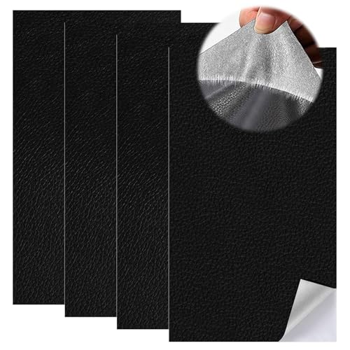 Kunstleder Selbstklebend Schwarz Leder Reparatur, 4 Stück 10×20cm Leder Reparatur Selbstklebend Leder Patch für Autositze,Sofas,Möbel Leder Reparatur von TuseRxln