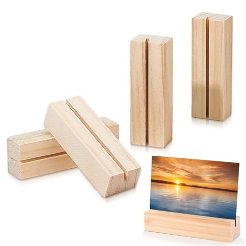 TuseRxln 4 Stück Kartenhalter Holz, Extra Groß und Stabil Tischkartenhalter Holz Perfekt als Tischkartenhalter Tischaufsteller Bilderhalter von TuseRxln