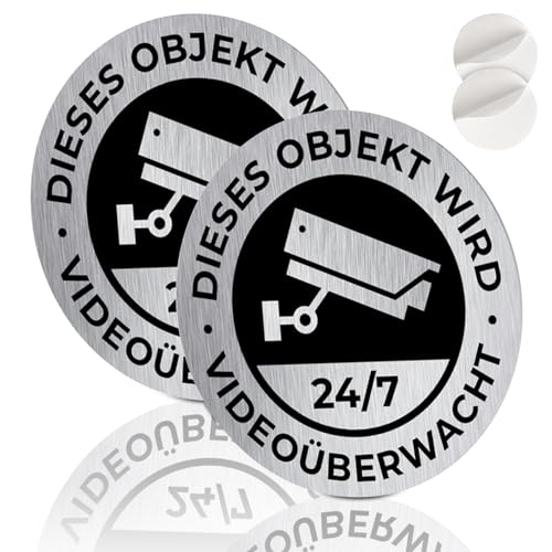 Warnschild Kamera Achtung Videoüberwachung Schild, ideal zur Kamera Attrappe - Aluminium Schild - Aluverbund Warnhinweis für Innen Außen (2 Stück 7.5cm) von TuseRxln