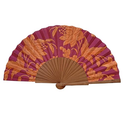 Spanischer Handfächer Alba – Holz und Baumwolle – 23 cm – Etui und Hülle aus Jute – Modeaccessoire – Handgefertigt in Spanien – Events und Geschenke – Schalkollektion – Tusitala Barcelona von Tusitala Barcelona