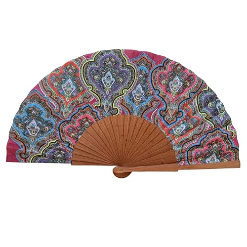 Spanischer Handfächer Asha – Holz und Baumwolle – 23 cm – Etui und Hülle aus Jute – Modeaccessoire – Handgefertigt in Spanien – Events und Geschenke – Kollektion Geometries – Tusitala Barcelona von Tusitala Barcelona