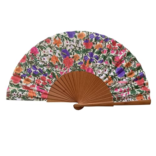 Spanischer Handfächer Candela – Holz und Baumwolle – 23 cm – Jute-Hülle und -Bezug – Modeaccessoire – Handgefertigt in Spanien – Events und Geschenke – Schalkollektion – Tusitala Barcelona von Tusitala Barcelona