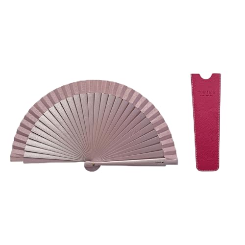 Spanischer Handfächer Clutch Malva – Holz und Baumwolle – 16 cm – Lederetui und -hülle – Modeaccessoire – Handgefertigt in Spanien – Events und Geschenke – Clutch-Kollektion – Tusitala Barcelona von Tusitala Barcelona