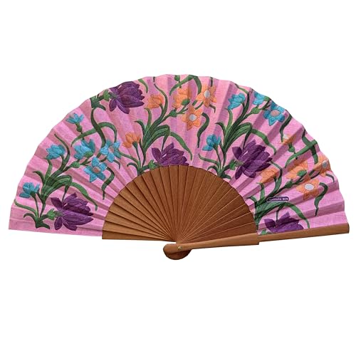 Spanischer Handfächer Mafalda – Holz und Baumwolle – 23 cm – Etui und Hülle aus Jute – Modeaccessoire – Handgefertigt in Spanien – Events und Geschenke – Schalkollektion – Tusitala Barcelona von Tusitala Barcelona