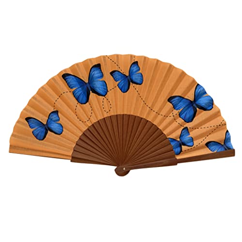 Tusitala Barcelona Handfächer Blauer Schmetterling - Aus Holz und Baumwolle - 100 % spanisches Handwerk - Inklusive natürlicher Jutetasche - Handgefertigtes Modeaccessoire - 23 cm. von Tusitala Barcelona