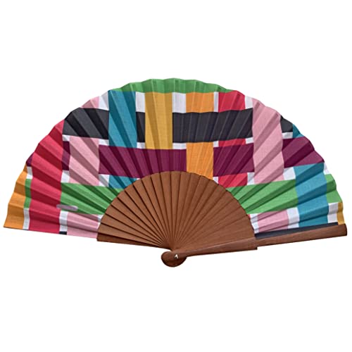 Spanischer Handfächer Celosía – Holz und Baumwolle – 23 cm – Jute-Hülle und -Bezug – Modeaccessoire – Handgefertigt in Spanien – Events und Geschenke – Geometries Collection – Tusitala Barcelona von Tusitala Barcelona
