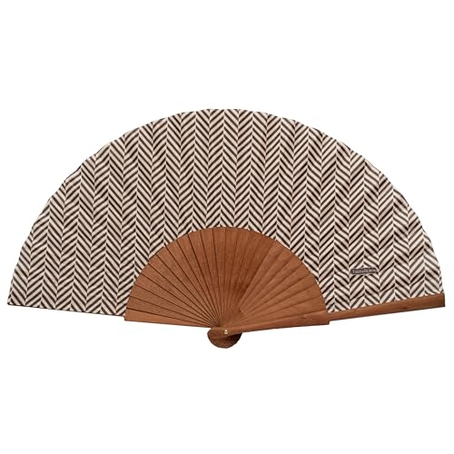 Spanischer Handfächer Espiga Marrón–Holz und Baumwolle–23 cm–Jute-Hülle und -Bezug–Modeaccessoire–handgefertigt in Spanien–Events und Geschenke–Unsere Klassiker-Kollektion–Tusitala Barcelona von Tusitala Barcelona