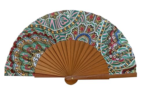 Spanischer Handfächer Aire – Holz und Baumwolle – 23 cm – Jute-Hülle und -Bezug – Modeaccessoire – Handgefertigt in Spanien – Events und Geschenke – Geometries Collection – Tusitala Barcelona von Tusitala Barcelona