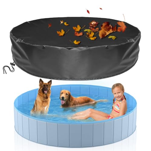 Tutamaz Hunde Pool Abdeckung, 160 x 30cm Rund Poolabdeckung, Wasserdicht UV-Schutz Schwimmbadabdeckung, Faltbarer Runde Poolabdeckung Staubdicht Hunde Pool Schutzabdeckung für Haus Garten im Freien von Tutamaz