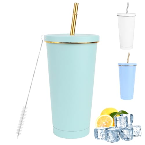 Tutamaz Thermobecher Kaffeebecher to Go, 500ml Isolierter Edelstahl Thermobecher mit Griff Tumbler Cup für Kalte Heiße Getränke Thermo Becher für Autobecher Zuhause Reisen - Grün von Tutamaz