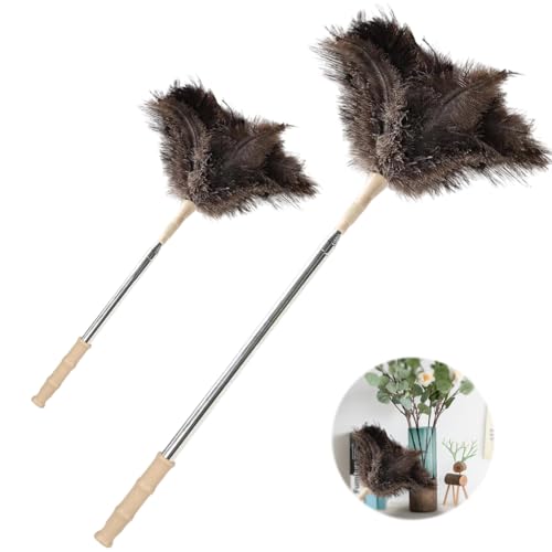 Tutamaz Staubwedel Teleskop, Straußenfedern Teleskop Handarbeit Staubwedel mit Straußenfedern Reinigung Werkzeug Staub putzen Werkzeug für Hohe Oberflächen Deckenventilatoren Zuhause Büroreinigung von Tutamaz