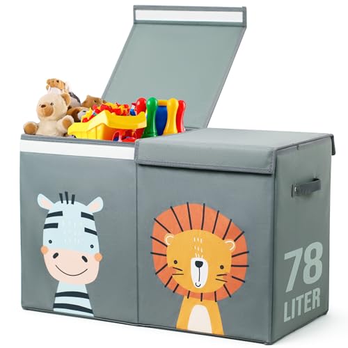 Tutifu® Faltbare Spielzeugkiste Grau mit Deckel und 78 Liter Inhalt. Verbesserte Version. Aufbewahrungsbox Kinderzimmer, Spielkisten Aufbewahrung Kinder, Spielzeugbox. Nicht zum Sitzen Geeignet von Tutifu