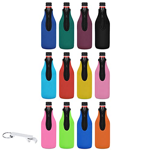 12er-Pack Bierflaschenkühler-Hüllen halten Getränke kalt, Reißverschluss, extra dick, Neopren, isoliert, mit Flaschenöffner, 12 Stück von Tutmyrea