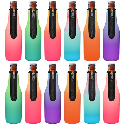 Neopren-Bierflaschenkühler, Reißverschluss, dick, weich, isolierte Hülle mit Flaschenöffner, halten Bier kühl, rutschfest, für Flaschen mit langem Hals, für Parties und Veranstaltungen, 12 Stück Neopren-Bierflaschenkühler, Reißverschluss, dick, weich, isolierte Hülle mit Flaschenöffner, halten Bier kühl, rutschfest, für Flaschen mit langem Hals, für Parties und Veranstaltungen, 12 Stück von Tutmyrea