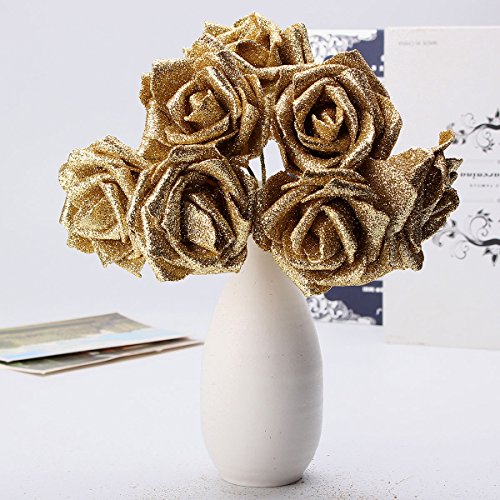 TuToy 7ST Kunst Bouquet Glitzer Schaum Kunstblumen Hochzeit Hochzeits Party Dekor DIY Rose - Gold von TuToy