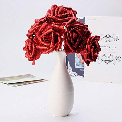 Tutoy 7ST Kunst Bouquet Glitzer Schaum Kunstblumen Hochzeit Hochzeits Party Dekor DIY Rose - Rot von TuToy