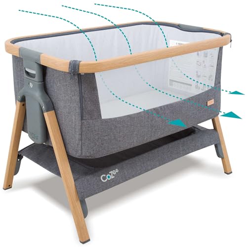 Tutti Bambini CoZee® 2-in-1 Baby Beistellbett & Baby Reisebett mit Matratze - 6-Fach höhenverstellbar mit atmungsaktivem Mesh-Fenster - Faltbares Babybett - 0-6 Monate (Eiche & Anthrazit) von Tutti Bambini