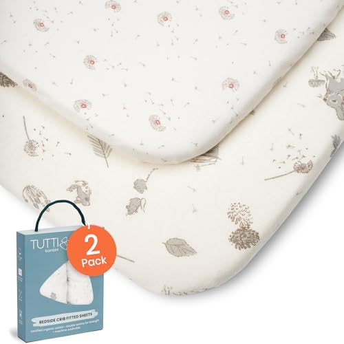 Tutti Bambini Spannbettlaken Beistellbett (2er-Pack) - Atmungsaktiver Bambus-Jersey - Spannbetttuch Weich & doppelt Elastisch Verstärkt - Baby Bettlaken für Matratzen 53×80 bis 60×90 cm (Cocoon) von Tutti Bambini
