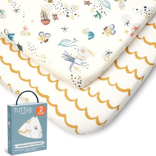 Tutti Bambini Spannbettlaken Beistellbett (2er-Pack) - Atmungsaktiver Bambus-Jersey - Spannbetttuch Weich & doppelt Elastisch Verstärkt - Baby Bettlaken für Matratzen 53×80 bis 60×90 cm (Our Planet) von Tutti Bambini