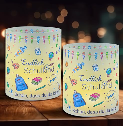 12 Windlichter Tischdeko Papier Einschulung Junge, Endlich Schulkind 2025, Deko Schulanfang Junge Einschulung Deko, Windlichtdekoration für Licht oder Teelicht,Teelichter, Blau von Tutukyle