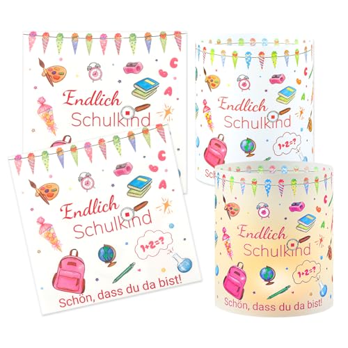32 Stück Servietten Einschulung und 12 Windlicht Tischdeko, Schön DASS Du Da Bist Endlich Schulkind Tischdeko Einschulung Deko 2025 Schulanfang Deko Mädchen Junge Kinder von Tutukyle