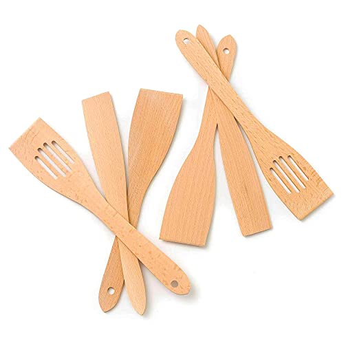 6-tlg Pfannenwender Set Holz Buche (6x Pfannenwender 30cm Länge) von tuuli