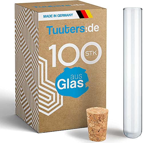 Tuuters 100x Glas Reagenzgläser mit Korken, dunkelbraun (120 x Ø20 mm) von Tuuters.de