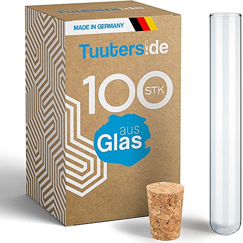 Tuuters 100x Glas Reagenzgläser mit Korken, dunkelbraun (160 x Ø18 mm) von Tuuters.de