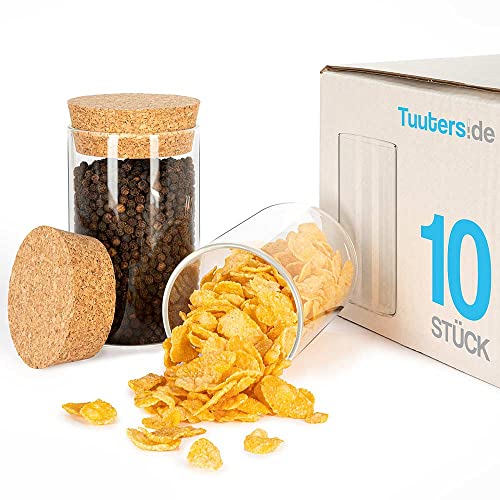 Tuuters 10x Gewürzgläser mit Korken/Vorratsdose aus Glas (105 x Ø65 mm) von Tuuters.de