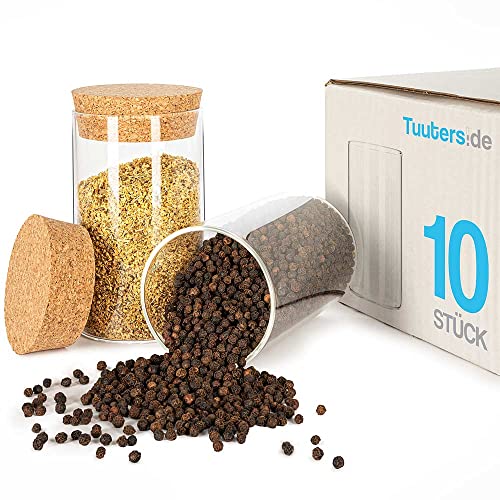 Tuuters 10x Gewürzgläser mit Korken/Vorratsdose aus Glas (120 x Ø70 mm) von Tuuters