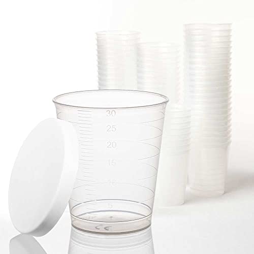 Tuuters.de 300x Medikamentenbecher, 30ml - bruchsicher, Schnapsbecher, Medizinbecher (Transparent + Deckel) von Tuuters.de