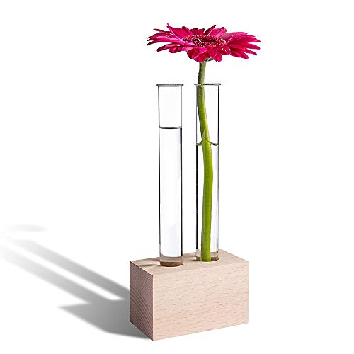 Tuuters Reagenzglas Vase aus Holz – Moderne Tischdeko, inkl. hochwertigen Reagenzgläsern (Buche 2-Loch) von Tuuters