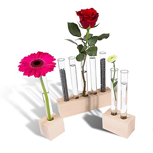 Tuuters Reagenzglas Vase-Set aus Holz – Moderne Tischdeko, inkl. hochwertiger Reagenzgläser (Buche Mix) von Tuuters