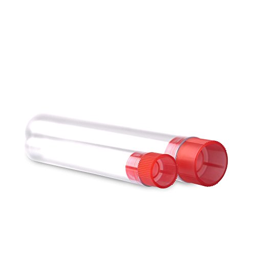Tuuters 100x Kunststoff Reagenzgläser mit rotem Verschluss, Röhrchen, (75x Ø 12mm) von Tuuters