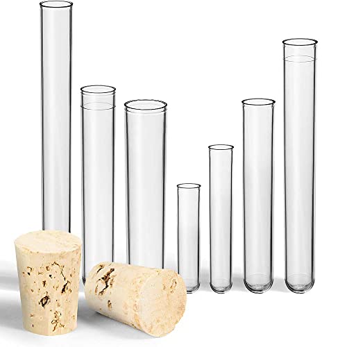 Tuuters 25x Kunststoff Reagenzgläser mit Korken (Naturkorken), Reagenzglas, Reagenzröhrchen (100 x ø 21 mm) von Tuuters