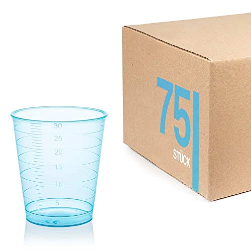 Tuuters 75 Medikamentenbecher, 30ml – bruchsicher, Schnapsbecher, Medizinbecher (Blau) von Tuuters