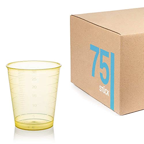 Tuuters 75 Medikamentenbecher, 30ml – bruchsicher, Schnapsbecher, Medizinbecher (Gelb) von Tuuters