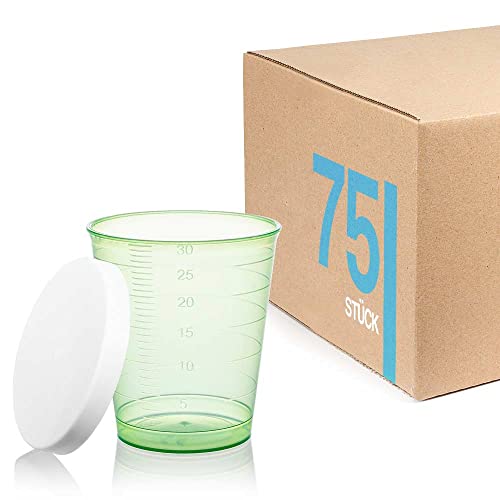 Tuuters 75 Medikamentenbecher, 30ml – bruchsicher, Schnapsbecher, Medizinbecher (Grün + Deckel) von Tuuters