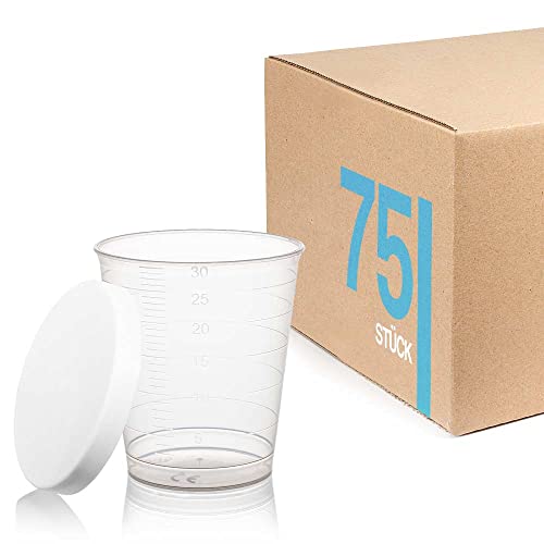 Tuuters 75 Medikamentenbecher, 30ml – bruchsicher, Schnapsbecher, Medizinbecher (Transparent + Deckel) von Tuuters