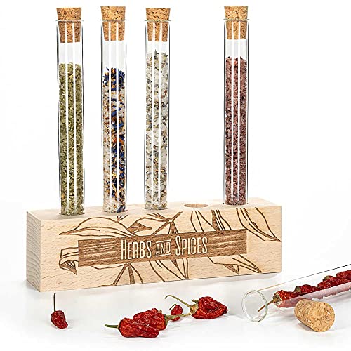 Tuuters Reagenzglashalter - Herbs and Spices - aus Holz mit 5x Reagenzglas als Gewürzregal, Vase von Tuuters