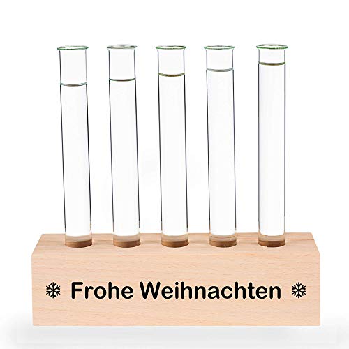 Tuuters Reagenzglashalter aus Holz – Tischdeko Vase Inklusive Hochwertiger Reagenzgläser – Christmas Edition (Frohe Weihnachten) von Tuuters