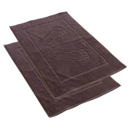 2er Set Hotel Badvorleger Baumwolle – Braune Badematten mit Bordüre, 50x70 cm von Tuva Home