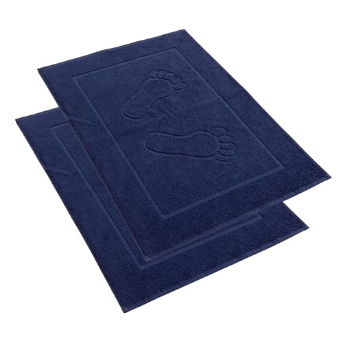 2er Set Hotel Badvorleger Baumwolle – Dunkelblaue Badematten mit Bordüre, 50x70 cm von Tuva Home