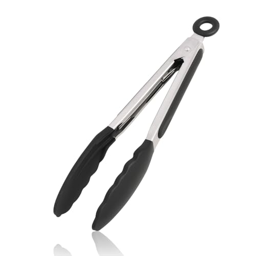 Grillzange Küchenzange Zange Küche,Küchenzange Hitzebeständige Aus Edelstahl 26,5cm Mit Hitzebeständigem Griff Kleine Zange Für Airfryer Heißluftfritteuse Kochzange Fleischzange Schwarz von Tuwonwa