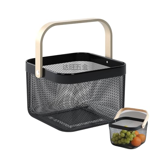 Tragekorb mit Henkel, Aufbewahrungskorb Metall, Netz Stahl Lagerung Aufbewahrungskorbdrahtkorb Garten, mit Henkel Aufbewahrungsorganisator Multifunktionaler Obstkorb für Küche Bad Picknickc (Schwarz) Tragekorb mit Henkel, Aufbewahrungskorb Metall, Netz Stahl Lagerung Aufbewahrungskorbdrahtkorb Garten, mit Henkel Aufbewahrungsorganisator Multifunktionaler Obstkorb für Küche Bad Picknickc (Schwarz) von Tuwyii