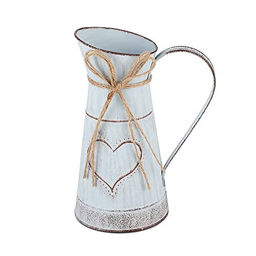 Vintage Blumenvasen mit Herzdesign & Seilakzent – Rustikale Metall-Deko für Valentinstag, Wohnzimmer, Balkon – Einzigartige Verzinkte Blumeneimer mit Rustikalem Charme von Tuwyii